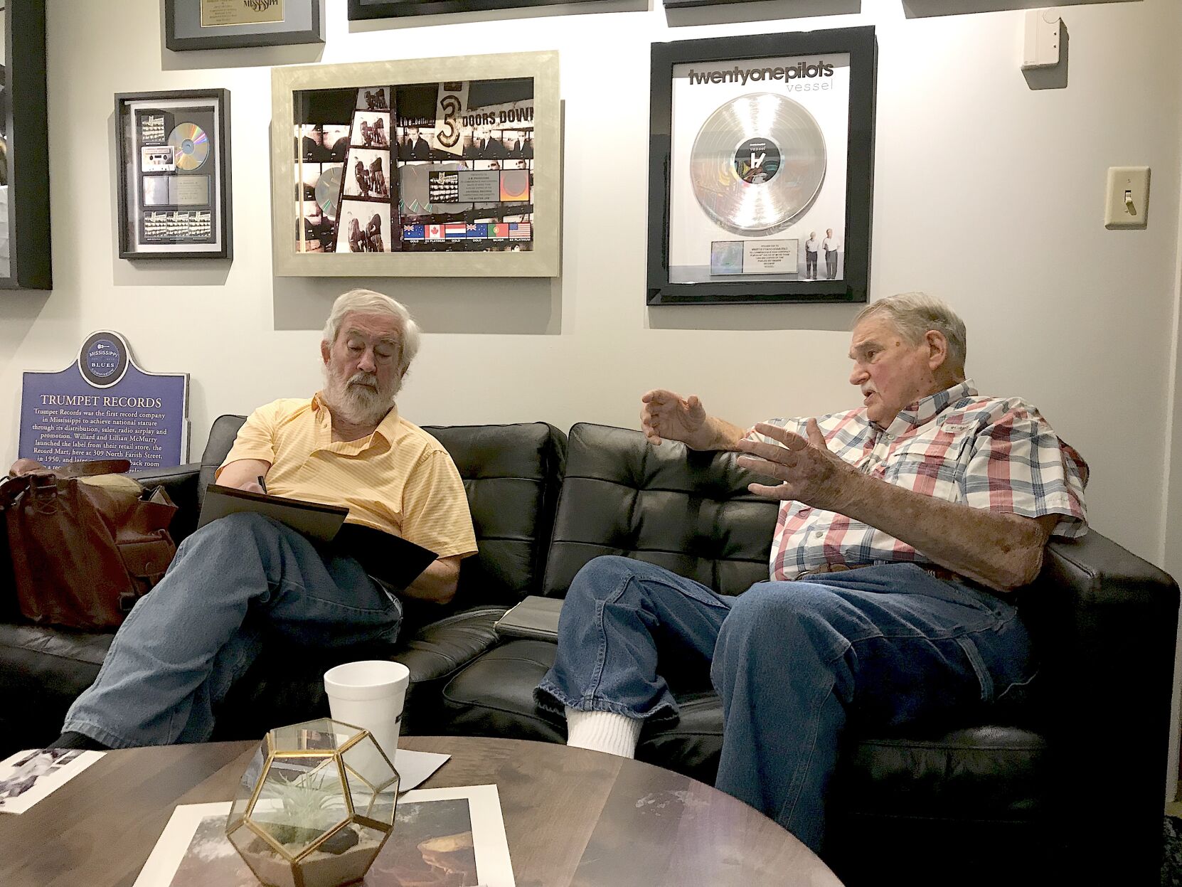 6.12 Landrum, Author Curtis Wilkie, left, visiting with Tom Landrum at the Frascogna law firm in Jackson. (Photo submitted).jpeg